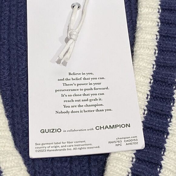 GUIZIO X CHAMPION Cardigan Sweater Women’s Medium Blue Varsity Academia Relaxed - Picture 11 of 13